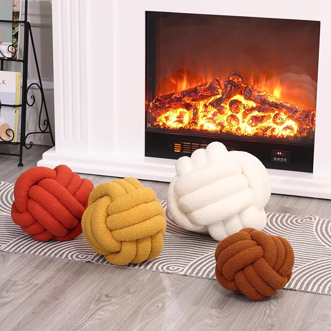 Petrella Knot Pillow Ball Round Throw Pillows Home Decor Cushion Decorative Aesthetic Throw Pillows，Lambswool Caramel 11inch