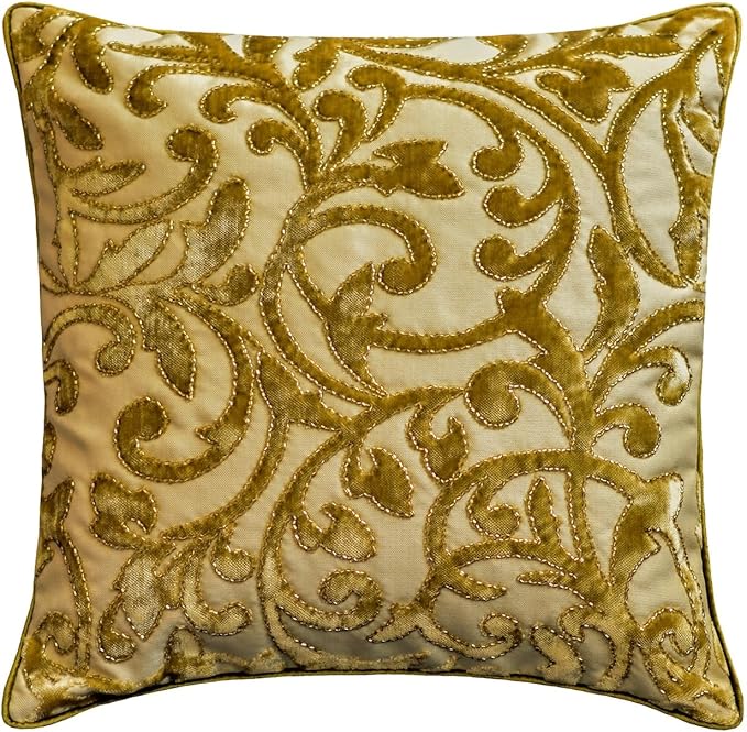 The HomeCentric King/Queen/Twin Beige Gold Decorative Bed Runner CA King 86"x18" Bed Runner with Two Pillow Cover, Cut Velvet, Beaded Bed Scarf on Velvet Fabric - Serene Symphony