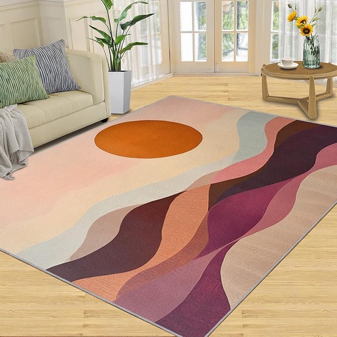 Boho Sun Runner Rugs 2x4ft, Minimalist Line Small Entryway Mats, Geometric Solar Laundry Room Rug Non Slip Durable Throw Rugs for Front Door Bedroom Bedside