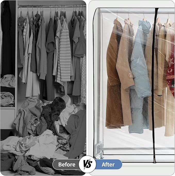 Clear Garment Rack Cover 71" L x 20" W x 60" H, Clothes Rack Cover with Reinforced Double Zippers, Waterproof PEVA Dustproof Protection – Cover Only, Rack Not Included
