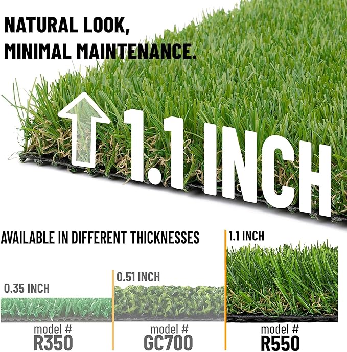 Ottomanson 6'6" x 49' Artificial Faux Grass Rug - Realistic Turf with UV Protection - Perforated for Easy Drainage - Durable, Hose-Off Synthetic Lawn Carpet for Indoor & Outdoor Use, Green