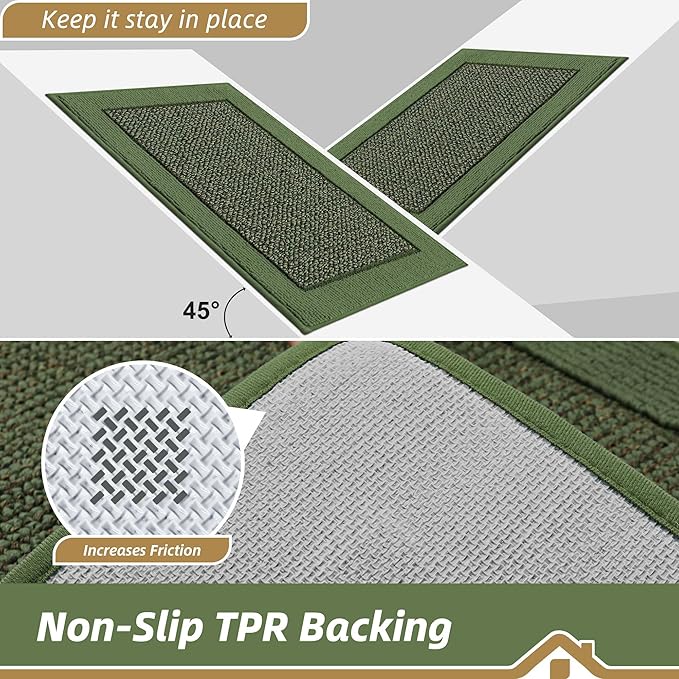 BEQHAUSE Indoor Door Mat 24" x 60", Dirt Trapper Door Mats Non-Slip Entryway Rugs Washable, Resist Dirt Absorbent Welcome Mat, Low Profile Floor Mats for Front Back Door and Entryway, Green