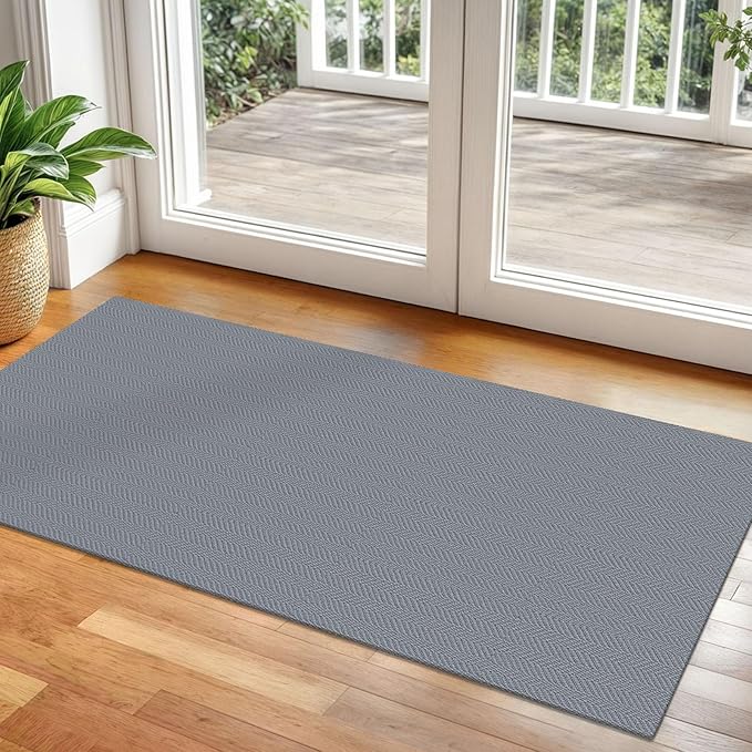 Braided Runner Rug 2x5 Ft Washable Runners for Hallways Kitchen Runner Rug with Rubber Backing Cotton Entryway Runner Indoor, Woven Floor Carpet for Hall Kitchen Bedroom, Light Gray