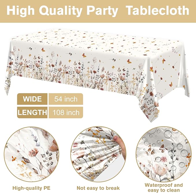 152Pcs Spring Wildflower Party Decorations include Plates, Cups, Napkins, Banner, Tablecloth for Floral Baby Shower Birthday Wedding Decorations, Serves 24