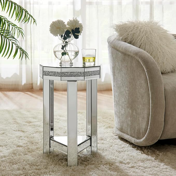Mirrored Octagon End Table