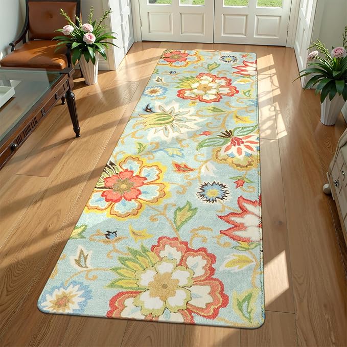 Lahome Collection Floral 2'x6' Non Slip Vintage Hallway Runner, Laundry Throw and Mats for Laundry Room, Washable Kitchen Floor Bathroom Hallway Entryway Area Rugs