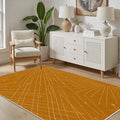 Modern Washable Area Rug 3x5, Boho Minimalist Non-Slip Rugs, Abstract Striped Soft Carpet for Living Room Bedroom Nursery Room Home Decor Office, Pet Friendly, Orange Beige