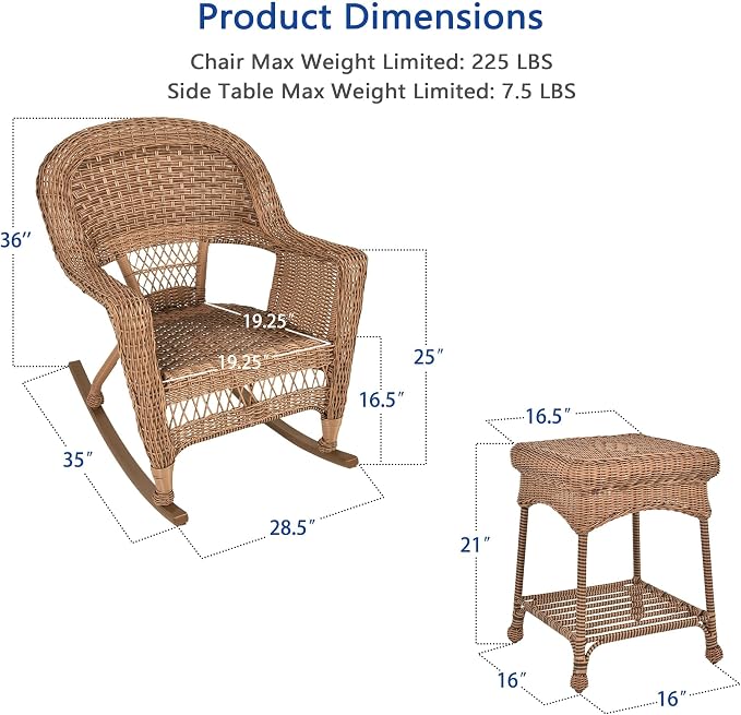 Jeco 3 Piece Rocker Wicker Chair Set