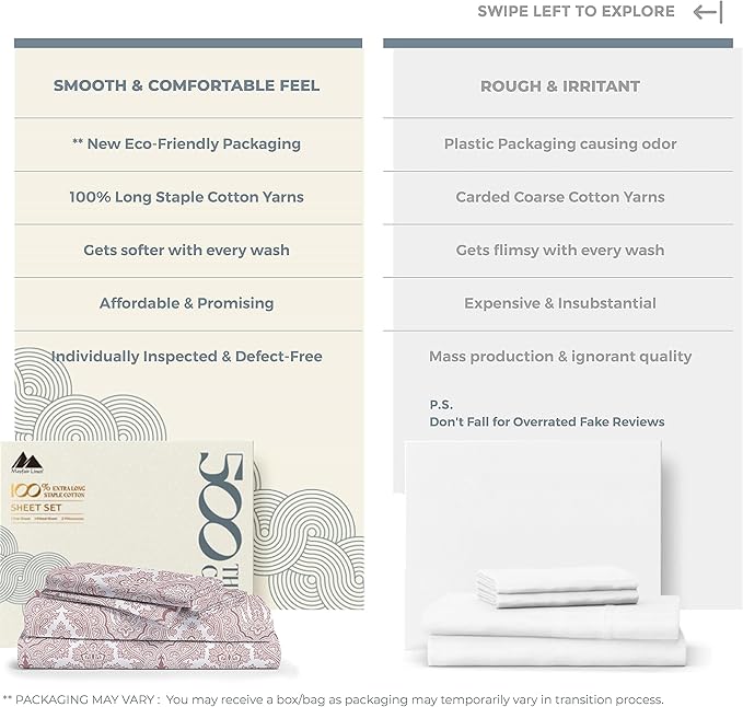 Mayfair Linen 100% Egyptian Cotton Printed Split King Sheets Sets for Adjustable Bed - 500 Thread Count Split Top King Sheet (Paisley Print), Soft, Cooling, Sateen Weave 16" Deep Pocket Hotel Sheet