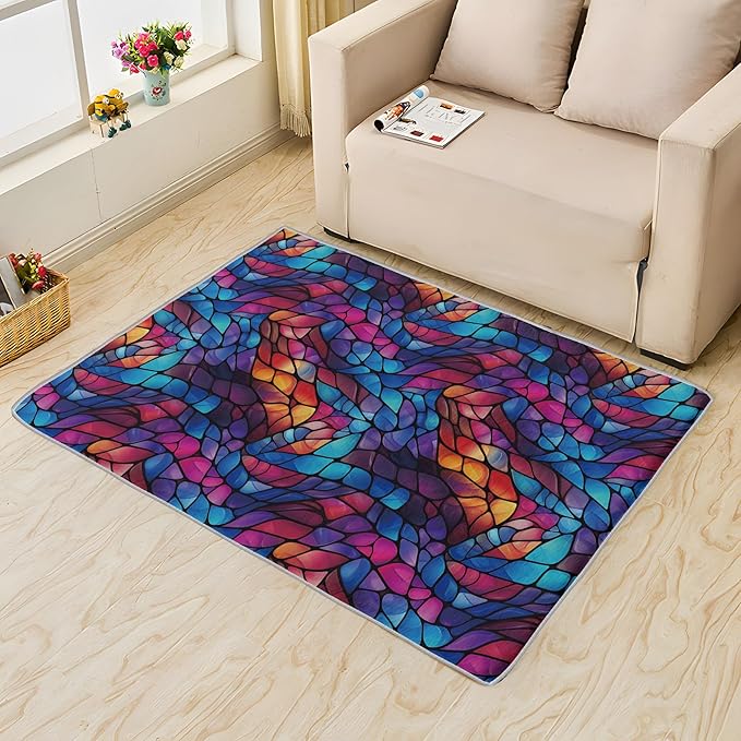 Abstract Rug, 5x6 Rug, Stained Glass Rugs for Living Room Bedroom, Modern Large Area Rug, Washable Rug Non Slip Soft Indoor Carpet, Kids and Pets Friendly, Abstract Home & Room Decor