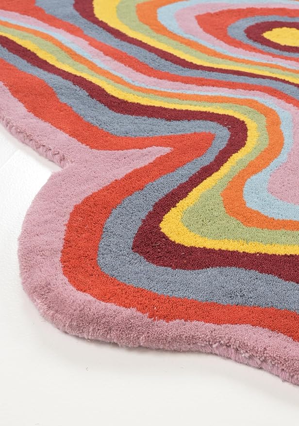 Irregular Shaped Handmade Wool Rug | Modern Colourful Stripe Premium Area Rug Perfect for Home Decor (IR-D, 4x4 ft)