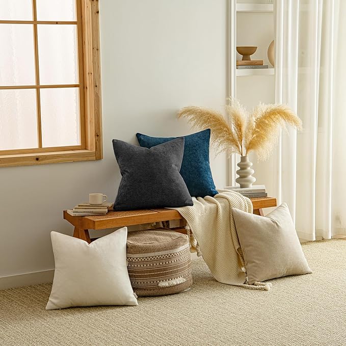 a moment Pack of 2 Decorative Chenille Throw Pillow Covers with Twill Cushion Covers for Sofa Living Room Couch Bed 20x12 Inch Black