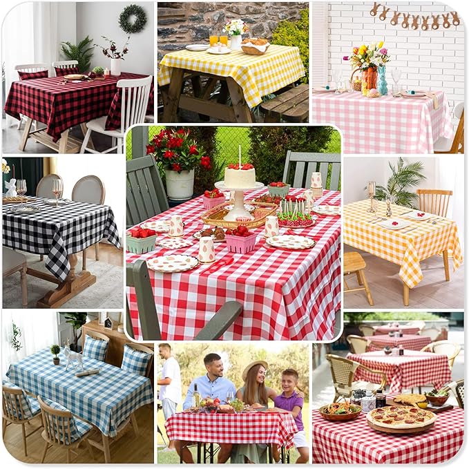 Mulbozy Sage Green Gingham Tablecloth 4 Pack, 54 x 108 Inch Plastic Table Cloth Disposable, Sage Green and White Checkered Table Cover for Party Supplies