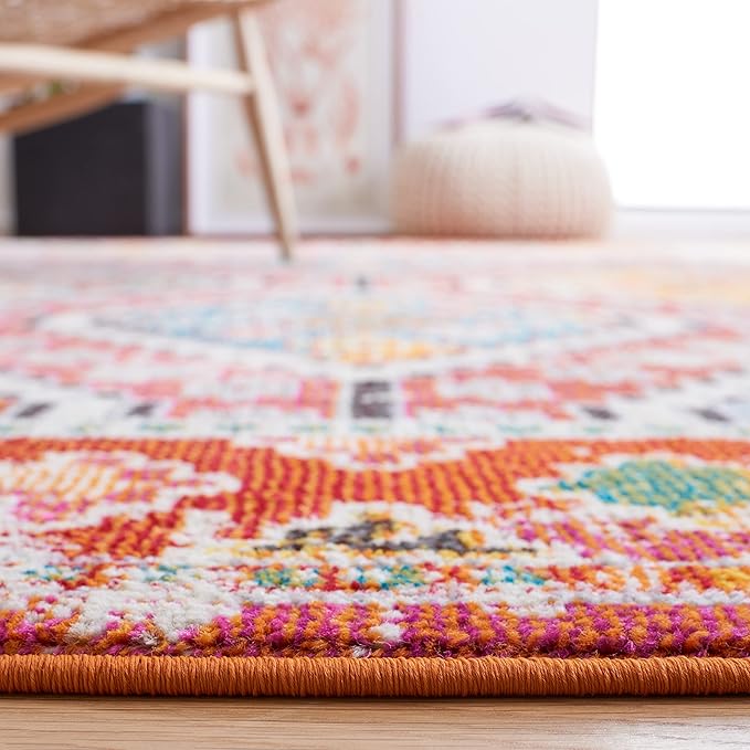 SAFAVIEH Madison Collection Area Rug - 10' x 14', Rust & Pink, Boho Diamond Distressed Design, Non-Shedding & Easy Care, Ideal for High Traffic Areas in Living Room, Bedroom (MAD418Q)