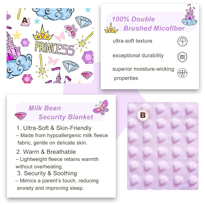 Viviland Toddler Nap Mat, Rolled Sleeping Mats with Pillow and Minky Dot Blanket for Girls, Kids Slumber Bag Nap Mat for Preschool, Daycare, Kindergarten, Travel Camping - Princess Fantasy