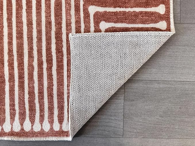 GLN Rugs Contemporary Collection - Machine Washable Area Rug, Contemporary Washable, Non Slip, Low Pile Chenille Rug, Living Room, Bedroom, Kitchen Rug (3' x 5' Beige Orange)