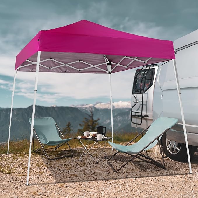 Bonnlo 6x6 Pop Up Canopy Tent, Outdoor Foldable Easy Up Party Tent with 1 Sidewall, Slant Legs Portable Gazebo for Camping, Parties (Pink)