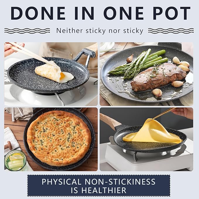 eieioo Granite Nonstick Flat Skillet Griddle for Pancake Dosa, 11",4Pcs Kit