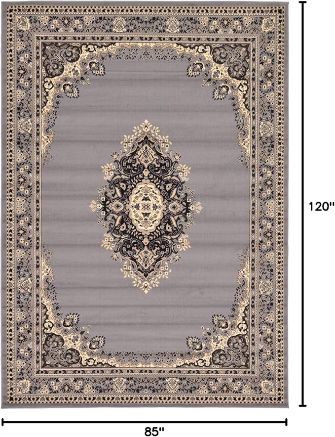 Unique Loom Reza Collection Traditional Persian Style Area Rug, 7 x 10 ft, Gray/Ivory