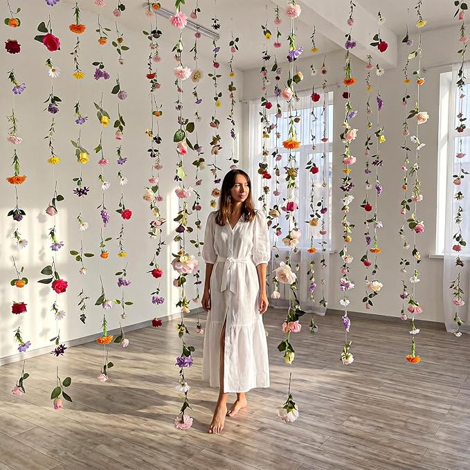 Suncalla 6 Pcs 35.46 ft Flower Garlands Backdrop Spring Artificial Wildflower Vines Floral Decorations for Party Fake Flower Vines Faux Silk Wildflower for Wedding Garden Wall Arch (Fresh,Multicolor)