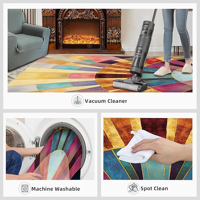 Chromatic Geometric Area Rugs 5x6ft, Abstraction Deco Rugs for Kids Bedroom, Mosaic Sunburst Office Rug Low Pile are Not Stumbling Foot for Living Room End Table Nursery