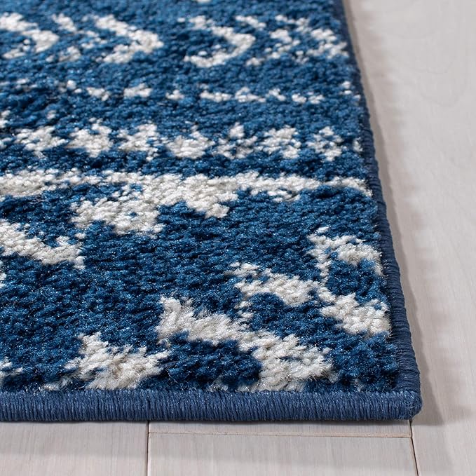 SAFAVIEH Tulum Collection Area Rug - 9' Square, Navy & Ivory, Moroccan Boho Tribal Design, Non-Shedding & Easy to Clean, Ideal for Living Room, Bedroom, Dining Space (TUL272N)