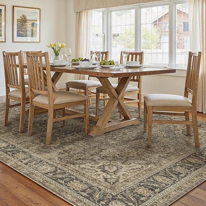 6x9 Washable Brown Area Rug Vintage Living Room Bedroom Carpet Non-Slip Soft Low Pile Distressed Indoor Throw Rug for Dining Room Entryway Office