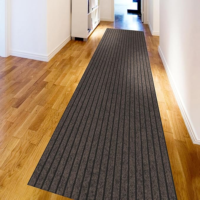 Ottomanson 2'7" x 52' Hallway Runner with Scraper Pile - Extra Durable Non-Slip Rug Mat for Indoor & Outdoor Use - Ideal for Kitchen, Entryway & Garage - High-Traffic Carpet, Brown