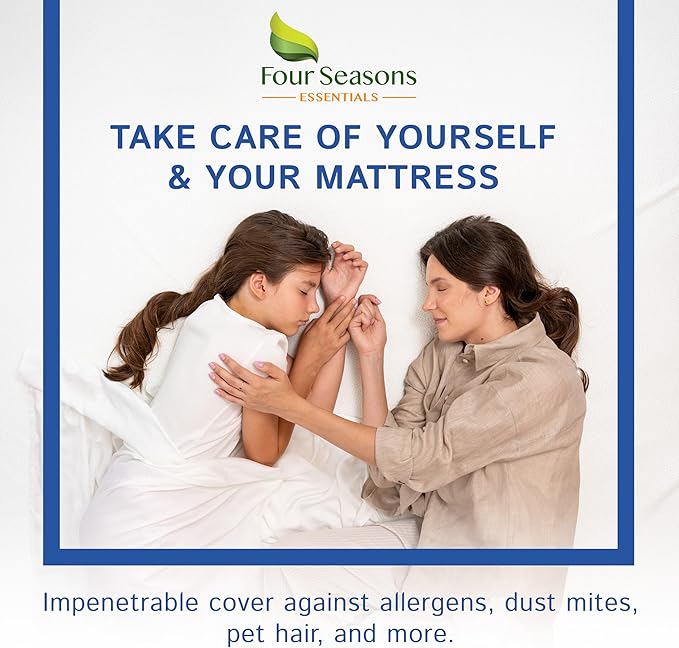Full Extra Long (XL) Mattress Protector Zippered Waterproof Encasement Hypoallergenic Premium Quality Cover Protects Against Dust Allergies White