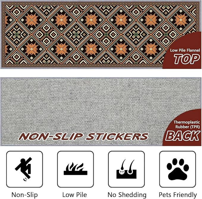 Brown Black Geometric Diamond Pattern Hallway Runner Rug - 2.6x7ft Soft Washable Rug, Corridor & Foyer High-Traffic Area Rugs, Durable Non-Slip Mat, Ethnic Southwestern Style Home Decor