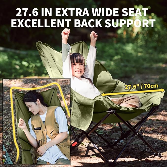 Naturehike Seastar Padded Camping Chair, Oversized 2-Position Adjustable Folding Chair, Portable Camp Chair with Side Pocket & Carry Bag