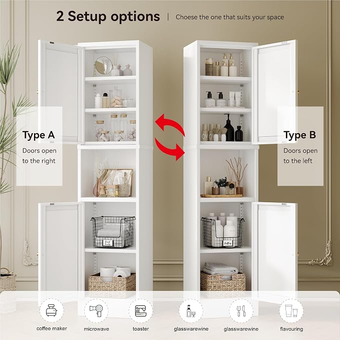 YAUWOH 2-Door Metal Storage Cabinet, Tall Slim Pantry Organizer