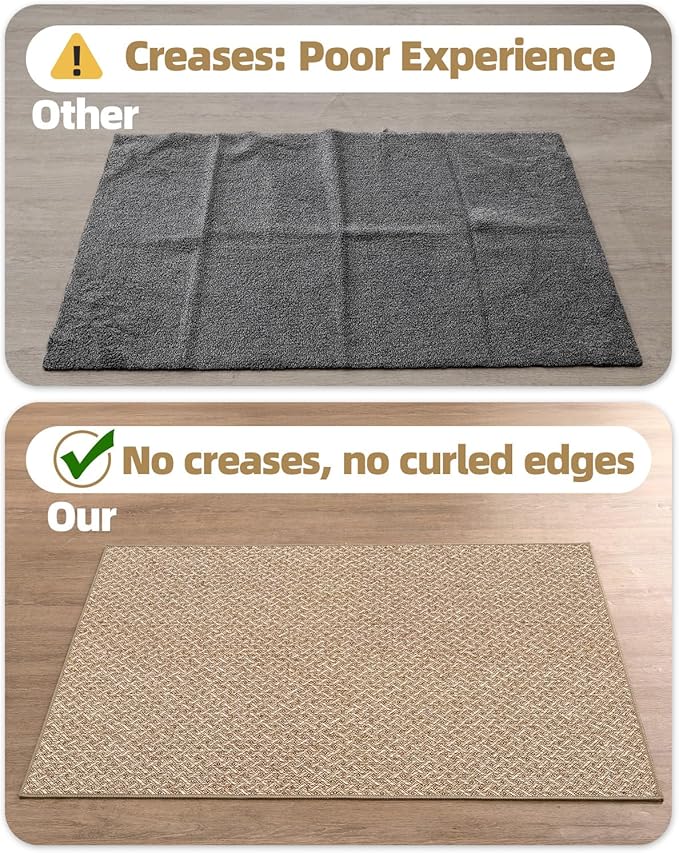 Color&Geometry Ultra Thin Indoor Door Mat Non Slip Rubber Backed Dirt Trapper 24"x36"(Rolled-up NO Creases), Rugs for Entryway, Front Door Mat Indoor Washable Low-Profile Entry Mat, Khaki