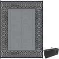 Outsunny Outdoor Rug for Patio, 9' x 12' Waterproof Large Mat, Reversible Plastic Straw Rug for Decor, Portable Outside RV Camping Area Carpet Mat for Backyard Porch Deck Picnic, Black & Gray Border