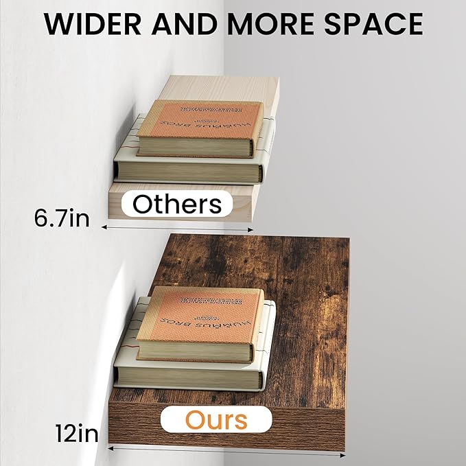 36Inch Floating Shelves for Wall, 12 Inch Deep Shelves for Bedroom, Bathroom