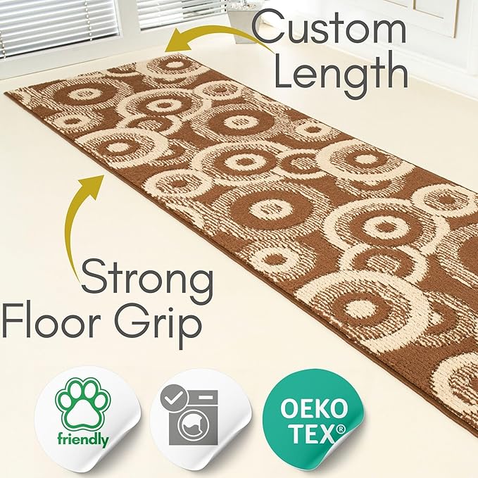 Custom Size Long Brown Hallway Runner Rug | Cut to Length 2'3" x 14' (Runner) | Non-Slip & Machine Washable | REMNAZ