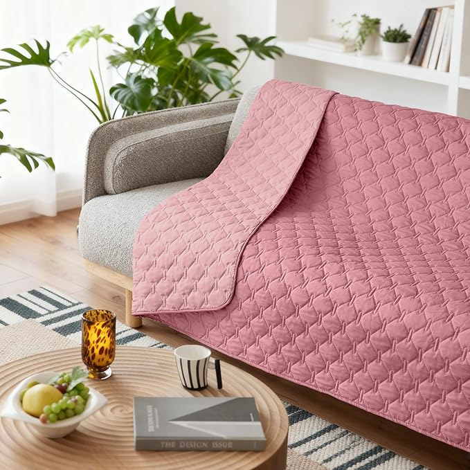 gogobunny 3X Stronger Waterproof Pet Blanket, Scratch Proof Furniture Protector for Dogs Cats, Reversible Cover 82x120 Inch, Dark Pink/Light Pink