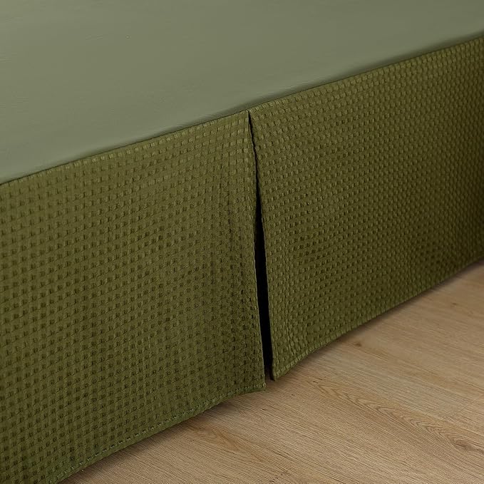 Full Bed Skirt - Full Size Bed Skirt 14 Inch Drop with Split Corners, Pleated Waffle Weave Bed Skirt, Tailored Dust Easy Fit, Machine Washable (Green, Full - 14" Drop)