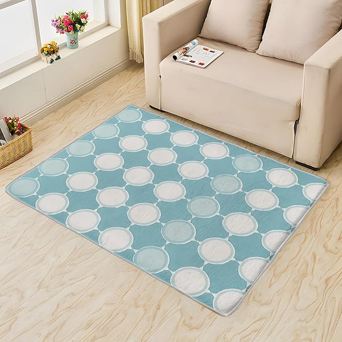 Aqua and White Rug, 5x6 Rug, Blue Rugs for Entryway, Geometric Large Area Rug, Washable Rug Non Slip Soft Indoor Carpet, Kids and Pets Friendly, Aqua and White Home & Room Decor