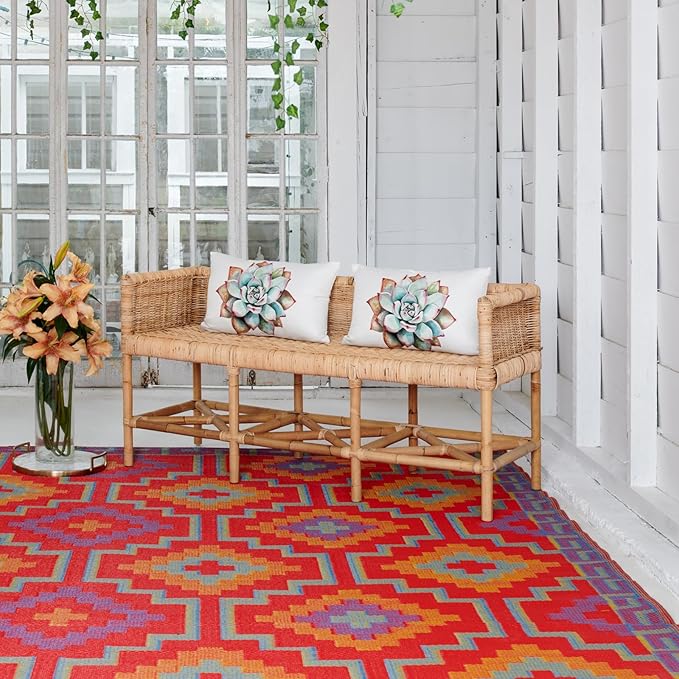 Fab Habitat Outdoor Rug - Waterproof, Fade Resistant, Crease-Free - Premium Recycled Plastic - Vintage Kilim - Porch, Deck, Balcony, Mudroom, Laundry Room, Patio - Lhasa - Orange & Violet - 3 x 5 ft