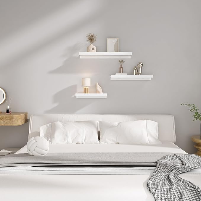 Floating Shelves for Wall, Wall Mounted Shelves with Lip for Storage, Metal Display Shelves for Home Decor, Kitchen/Living Room/Bedroom/Bathroom Shelf, White 20 inch 2 Pack