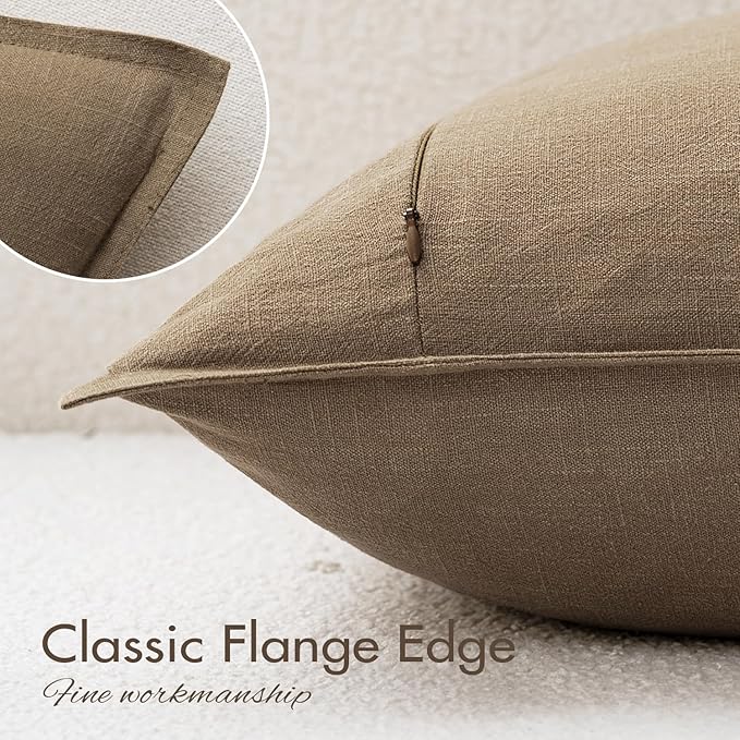 EMEMA Decorative Linen Throw Pillow Covers 26x26 Inch Curry Boho Farmhouse Neutral Couch Throw Pillows for Bed Pack of 2 Accent Pillowcase Modern Sofa Cushion Livingroom Home