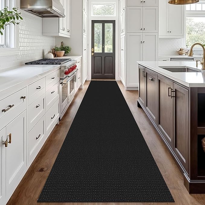IOHOUZE Washable Exrea Long Hallway Runner Rug 3x18 Non Slip Rubber Backed Kitchen Runner Entryway Runner Indoor, Woven Rugs Floor Carpet for Kitchen Hall Entryway Stair, Black/Grey