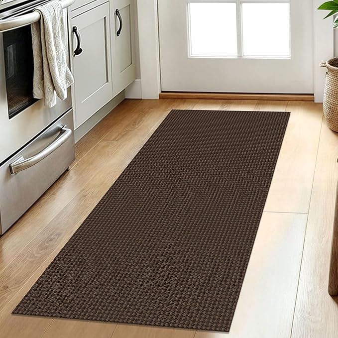 IOHOUZE Washable Runner Rug 2x5 Non Slip Runners for Hallways Entryway Runner Indoor, Kitchen Throw Rug Woven Cotton Floor Carpet for Hall Entrance Bedroom, Brown