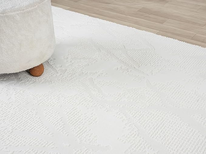 Adel Modern Area Rug for Living Room, 4x6 Rustic Distressed Abstract Cream Neutral Rug, Medium Pile Stain Resistant Carpet for Bedroom, Dining Room or Kitchen (4' x 6', Cream)