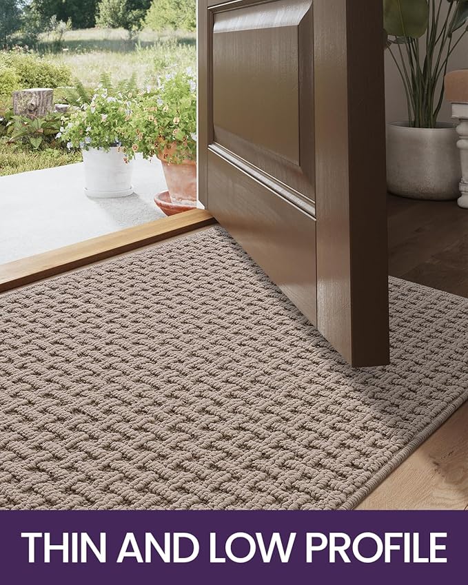 DEXI Front Entryway Door Mat Non Slip 24x36, Washable Entry Way Mats Inside Entrance Low Profile, Welcome Doormat Dirt Trapper for House Floor Home Porter Hall Backdoor Area, Light Taupe