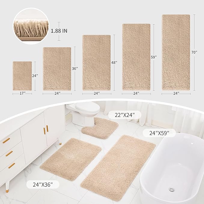 Beige Bathroom Rug 24x36 Non Slip Fluffy Bath Mat for Bathroom Floor Washable Plush Luxury Bath Rug for Tub Soft Shaggy Absorbent Shower Sink Mat