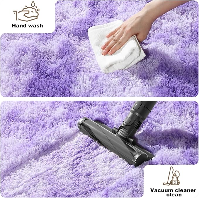 2x3 Rugs for Bedroom, Fluffy Small Area Rugs for Living Room,Soft Shag Fuzzy Carpet with 4 Non-Slip Stickers for Kids Boys and Girls Nursery Room Dorm Home Decor (Tie-Dyed Purple, 2ft x 3ft)
