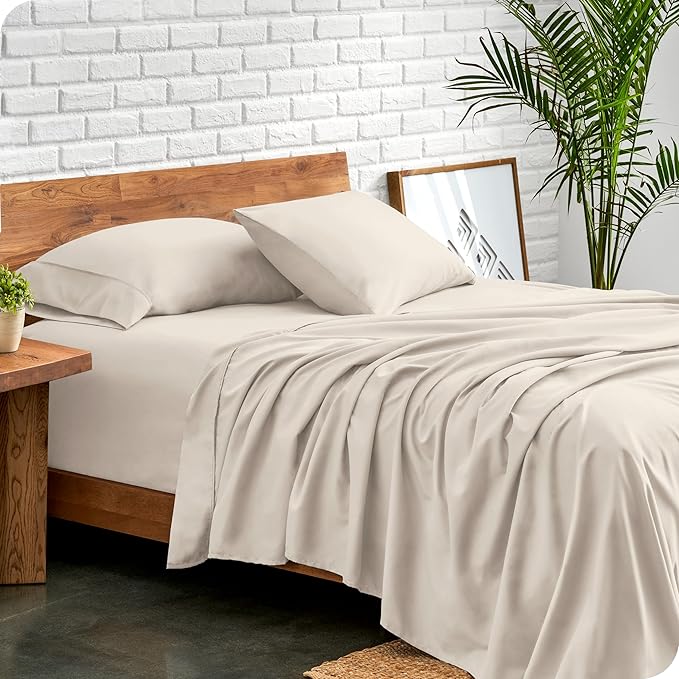 Bare Home Split Head Flex King Sheet Set - 1800 Ultra-Soft Microfiber Bed Sheets - Double Brushed - Deep Pockets - Easy Fit - 4 Piece Set - FlexTop King Bedding Sheets (Split Head Flex King, Wheat)