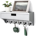 Rebee Vision Modern Pine Wood Key Holder Wall Mount with Drawer Organizer – Mail Organizer with 6 Key Hooks and Storage Drawer – Apartment Essentials for Entryway and Home Decor(Gray)
